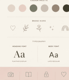 The brand's colour palette, botanical icons and typography